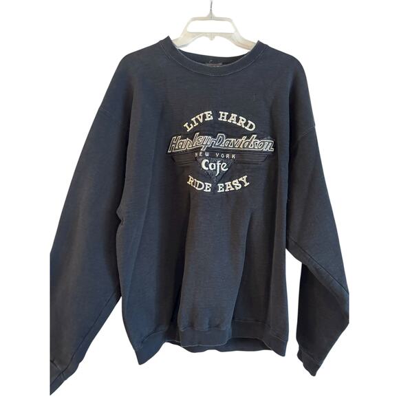 VTG Harley Davidson Men New York Café Live Hard Ride Easy Sweatshirt Black XL - Picture 1 of 6